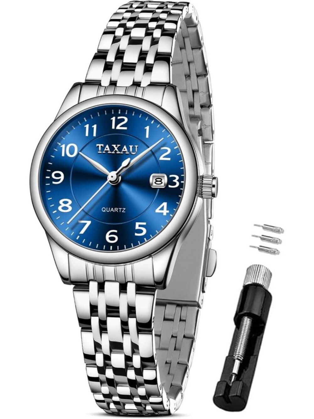 Women's Blue Waterproof Stylish Analog Quartz Stainless Steel Band Wrist Watches